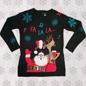 New Directions 'Fa La La' Santa & Rudolph Christmas Sweater